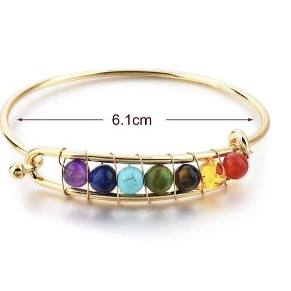 Chakra Bead Cuff Bracelet Energy Healing - Picture 6 of 7